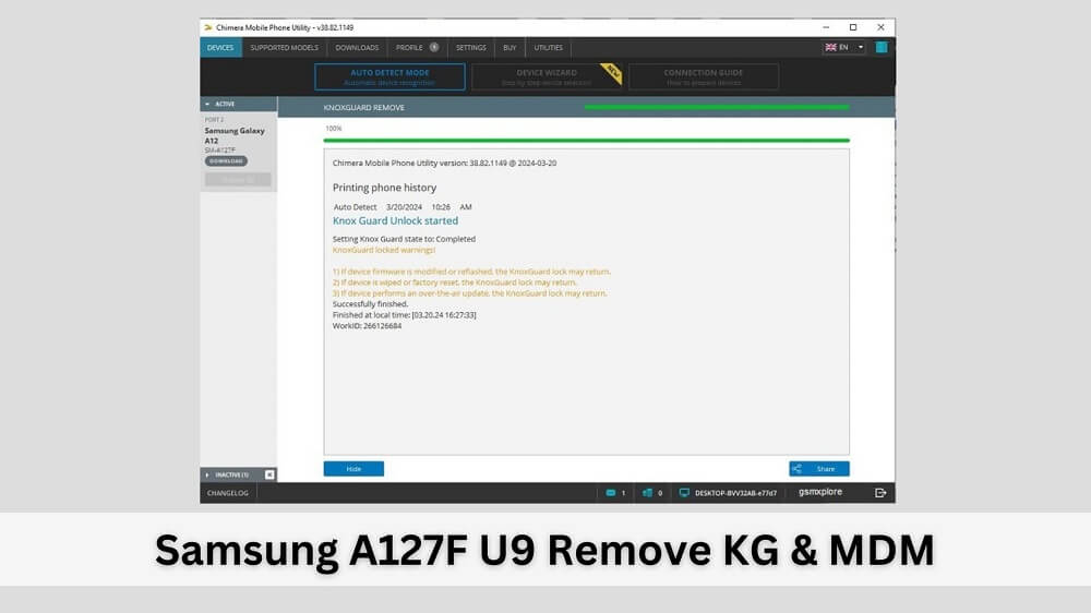 Samsung A127F U9 Remove MDM